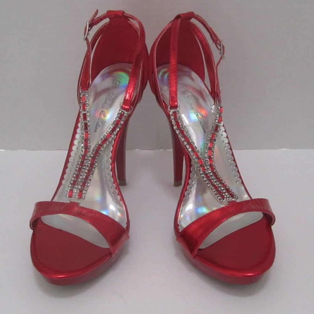 Metallic  red  high heels with  crystals